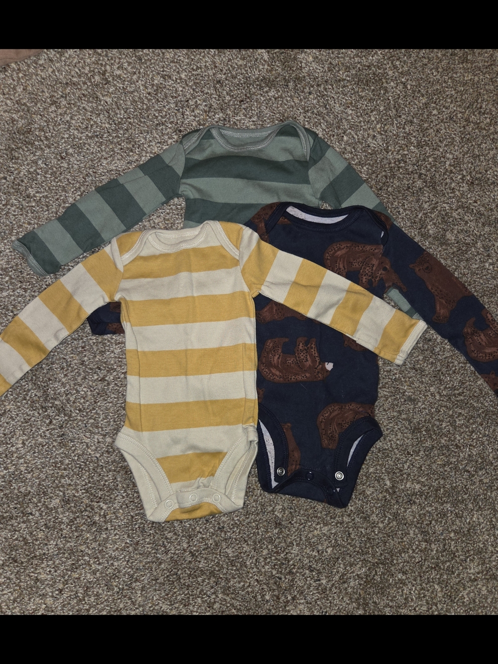 Carters Long-Sleeve One-Piece Set - Yellow Stripe, Navy Bear, Green Stripe